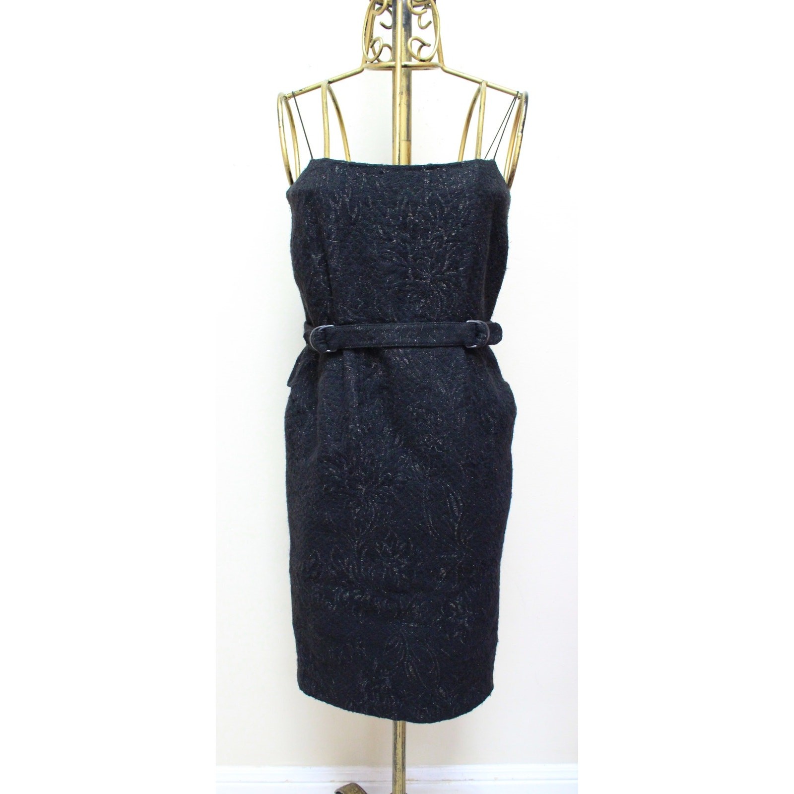 Bottega Veneta Black Lace Belted Peplum Sheath Dress Size 42/US 6