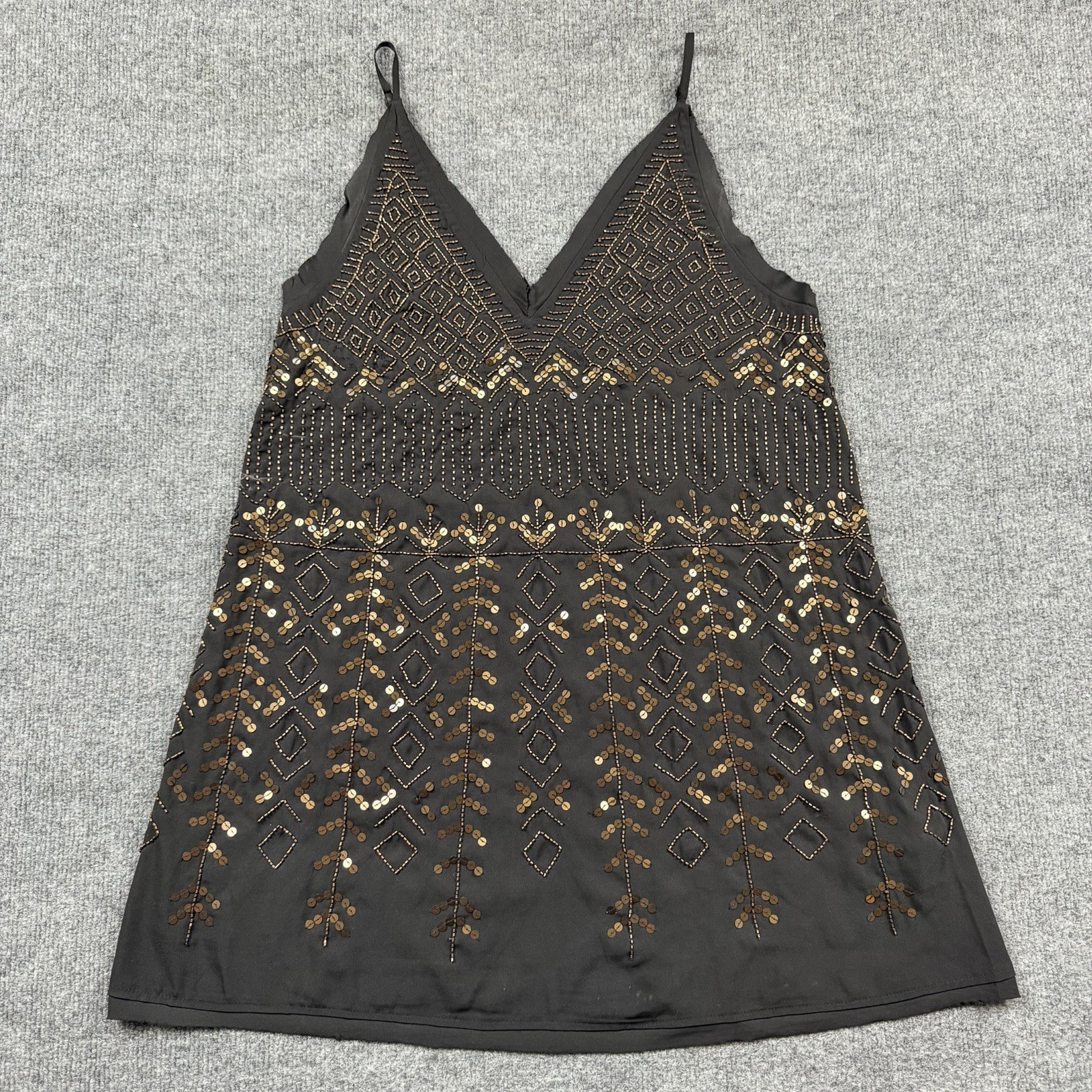 Free People Arizona Nights Slip Dress Womens Medium Black Gold Geometric Sequin