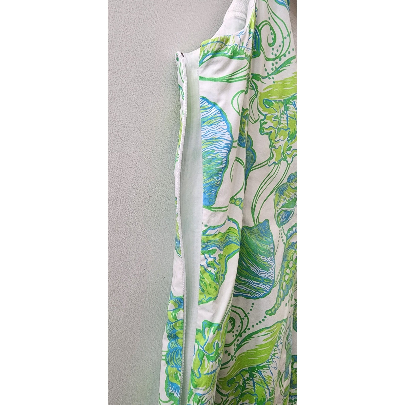 Lilly Pulitzer Jubilee Seashell Shift Dress Green Blue Crochet Lace Cutout 6