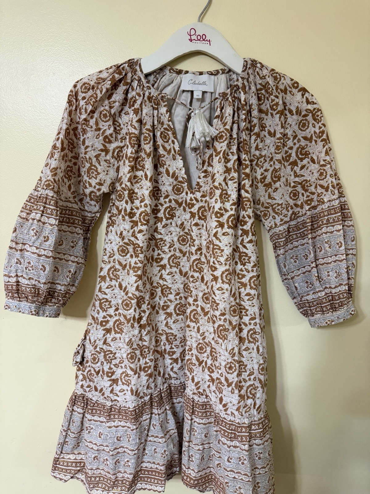 Cleobella Rosy Mini Dress XS Tamil Block Print Blouson Sleeves Cottagecore Boho