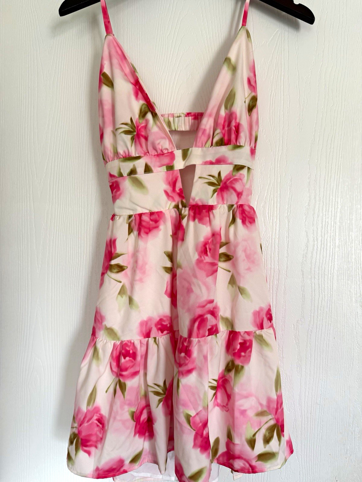 Pink Floral Mini Dress with Front & Back Cutout