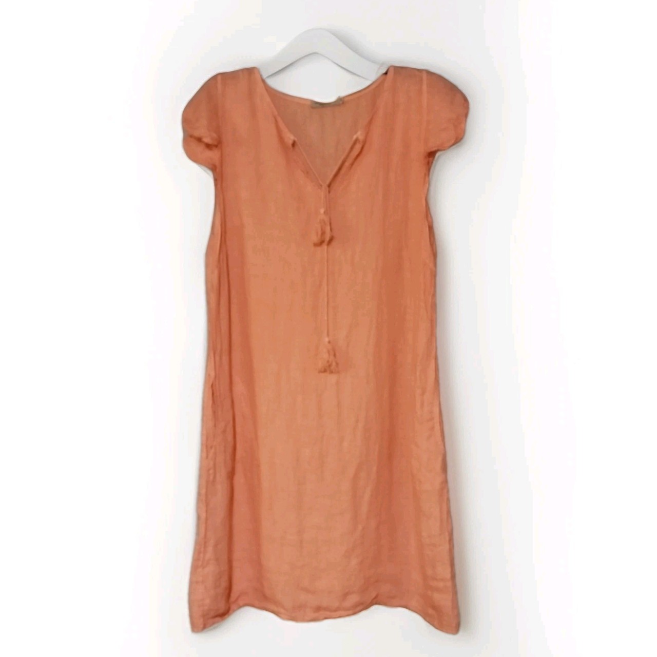 Valentina Naldi Peach Linen Shift Dress M Medium Short Sleeve Made In Italy R2