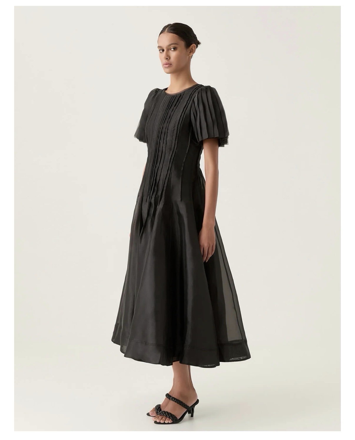 Aje Dress Black Nova Pleated Midi Long Formal Cocktail Party Wedding 10 US 6 NEW