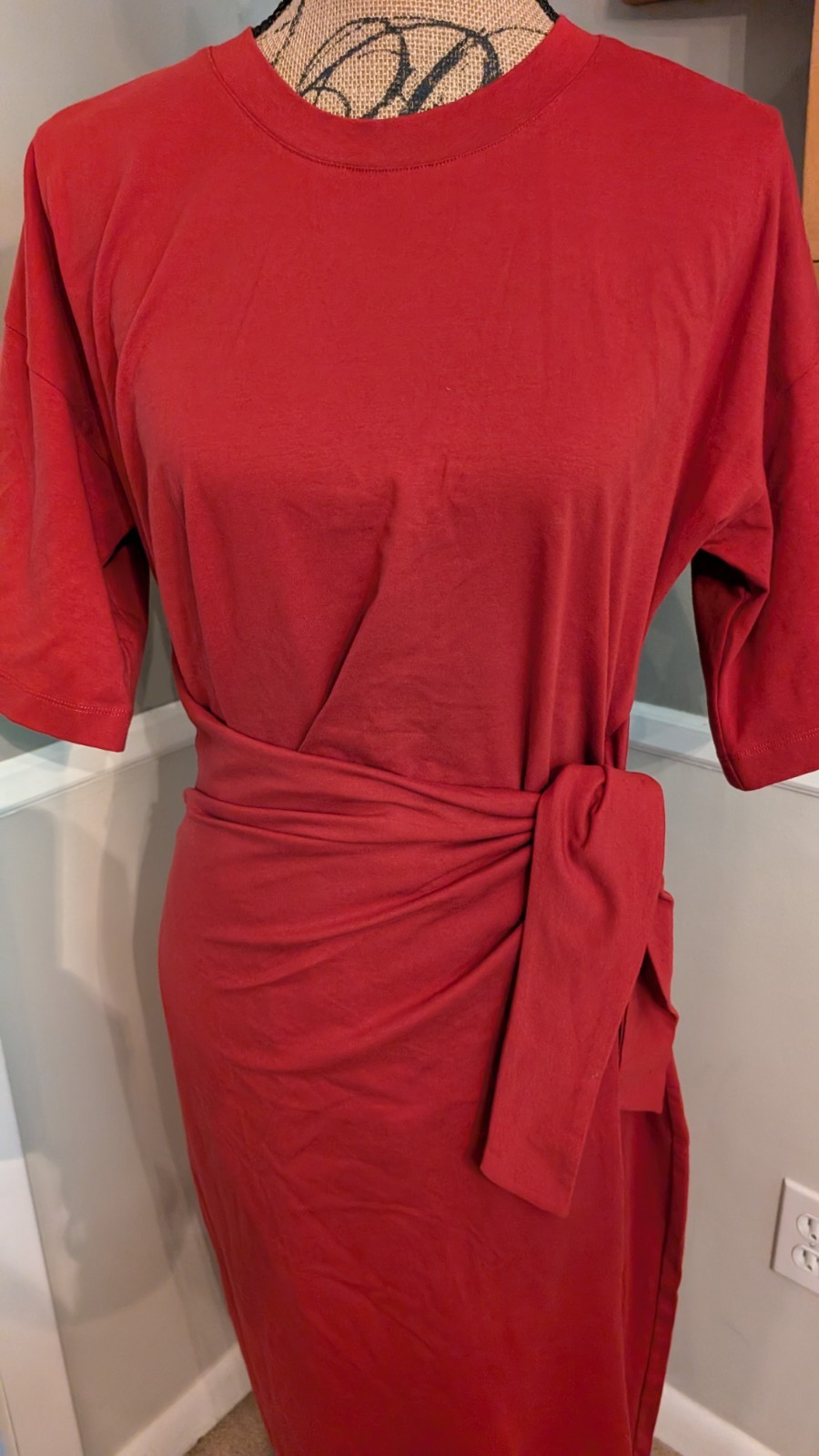 Modern Citizen Noa Organic Cotton T-Shirt Wrap Red Dress Minimalist Sz L