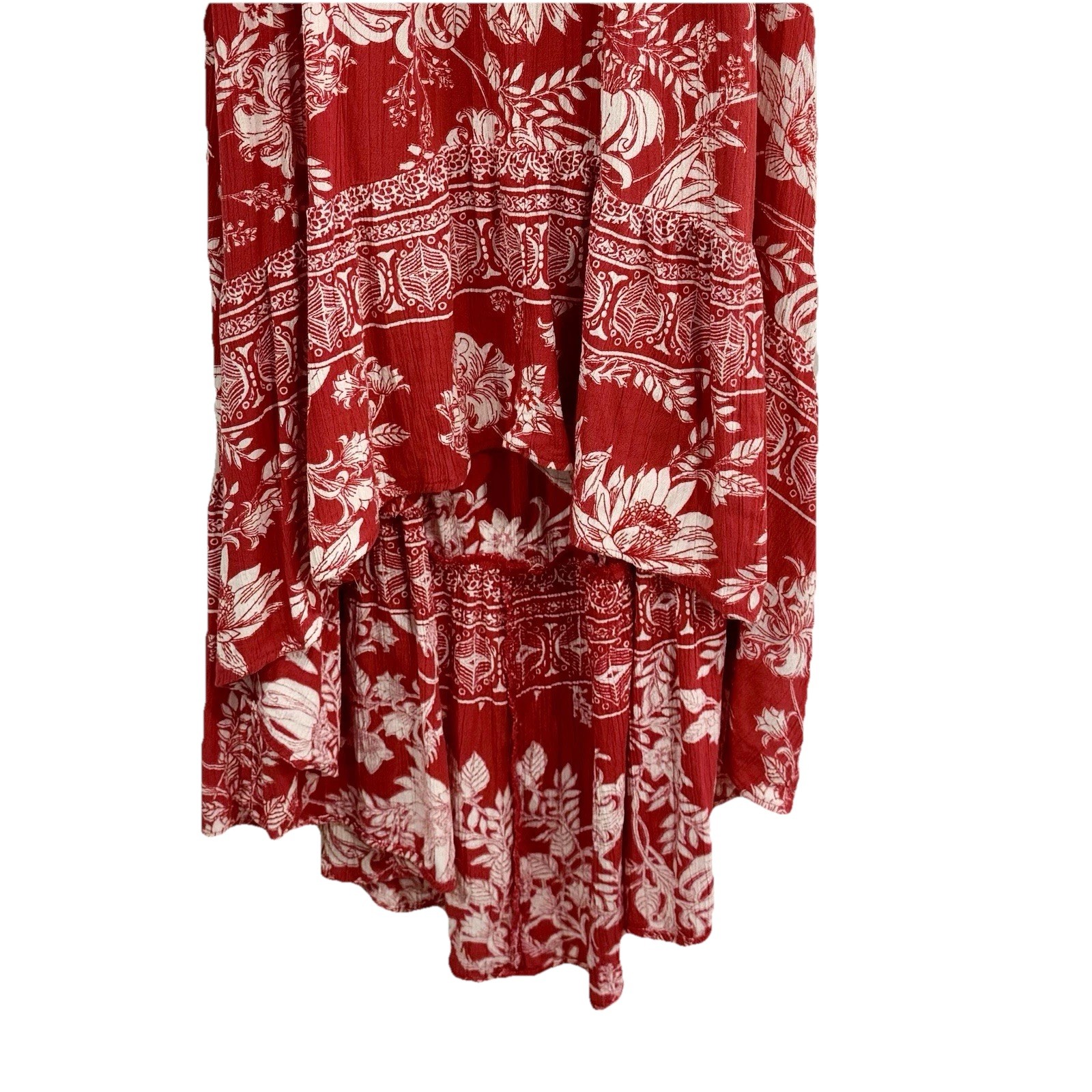 Angie Red White Floral Sleeveless Ruffle Dress V Scoop Neck Size S 100% Rayon