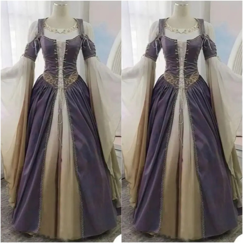 Medieval Renaissance Princess Dress Women Fairy Blue Vintage Victorian Ball Gown