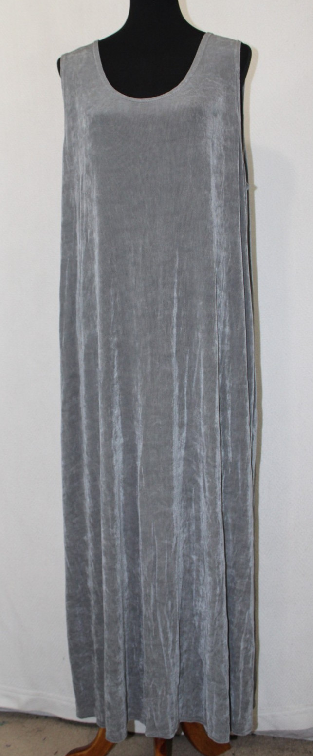 Vtg Jeffrey & Dara Sz 16 Gray Silver Acetate Travel Knit Maxi Dress Sleeveless