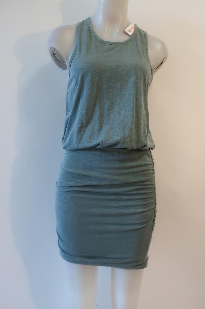 NWT Womens Sundry Moss Green (Item-888) Ruched Cotton T-Shirt Mini Dress 2 US/M