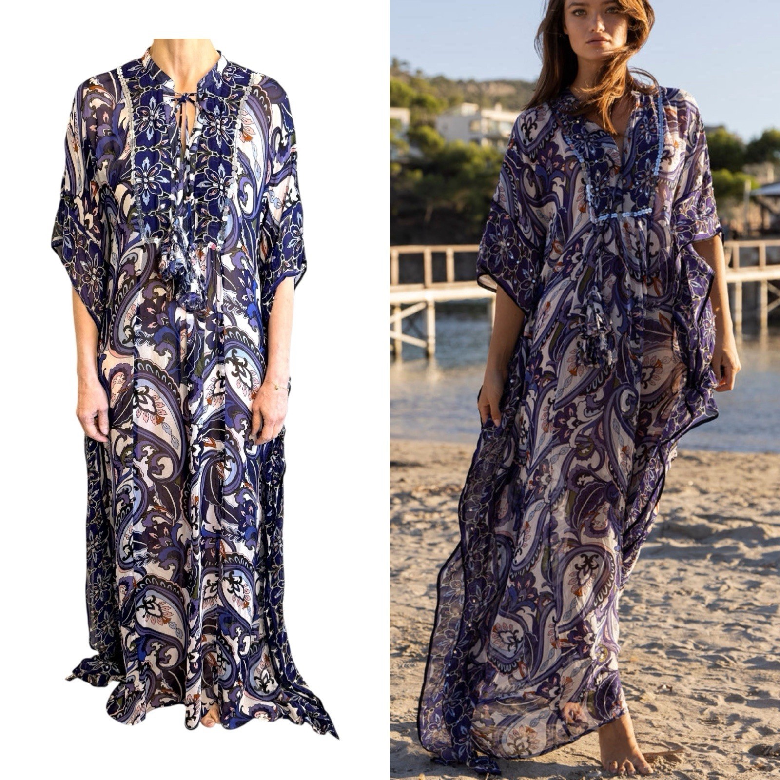 Miss June Paris Size OS 8 10 12 14 16 18 Blue Paisley Caprera Maxi Kaftan Dress