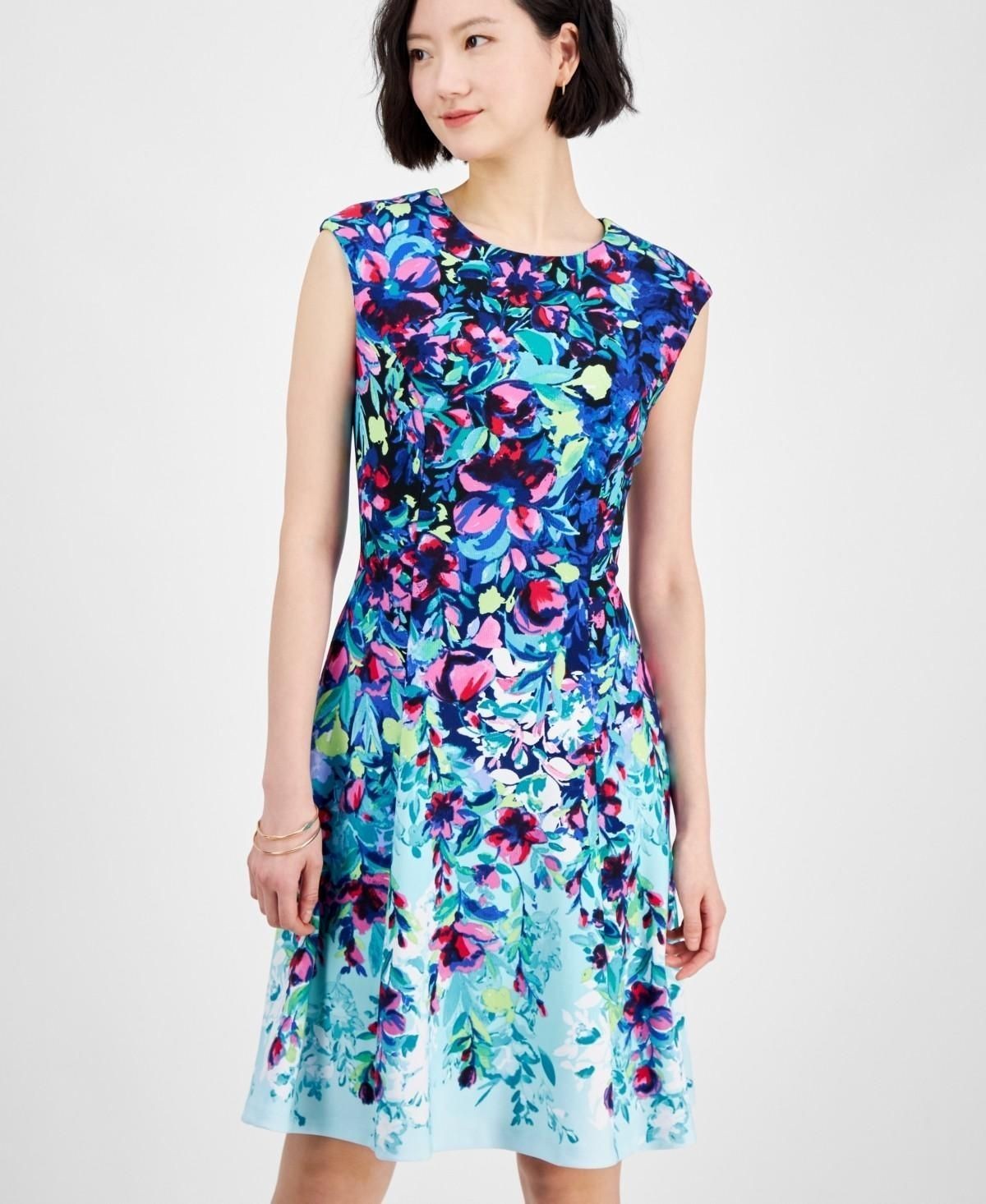 Connected Women’s Floral Round-Neck Sleeveless Dress Size 14 NWT