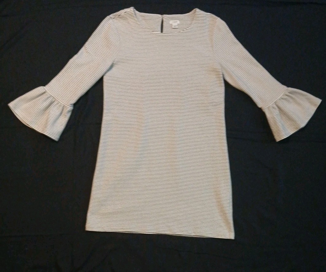 J.Crew White & Black Striped Ruffle Bell Sleeve Mini Dress Medium
