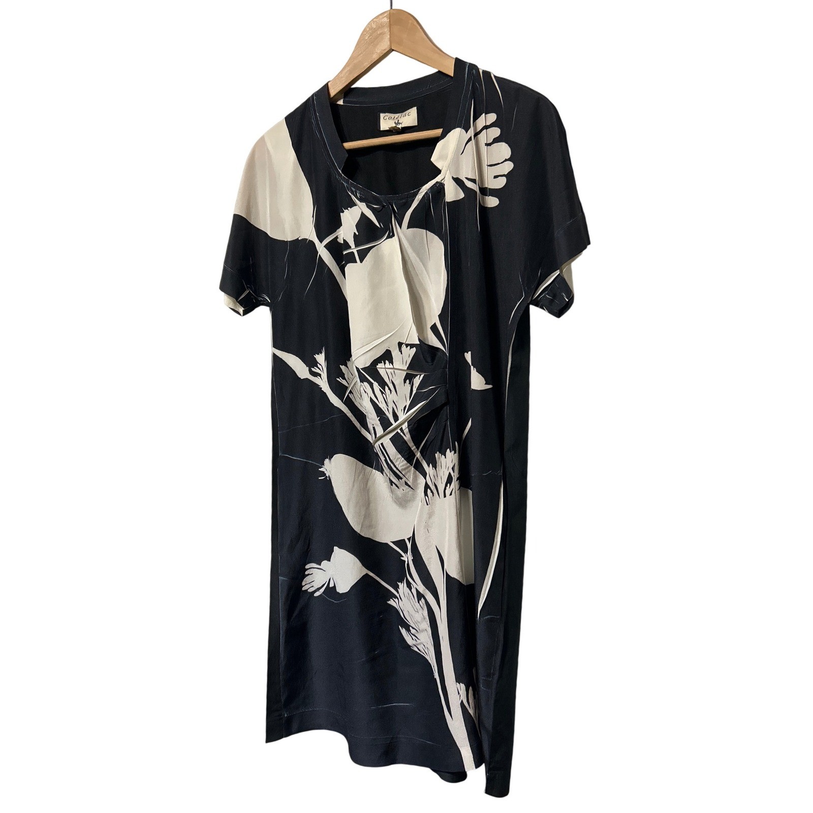 codélac bulgaria two-tone dress subimination print black ivory blue retail: $350
