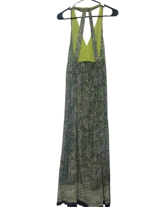 Burning Torch Green Graphic print Halter maxi dress Size-P