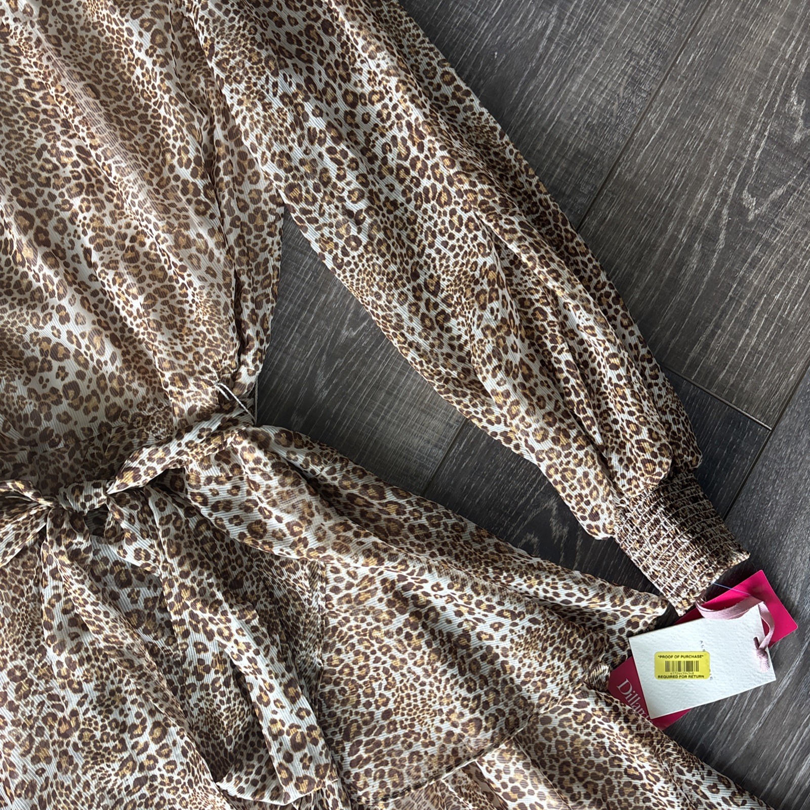 NWT Women’s Alex Marie Size 8 Leopard Print Smocked High Neck Long Sleeve Dress