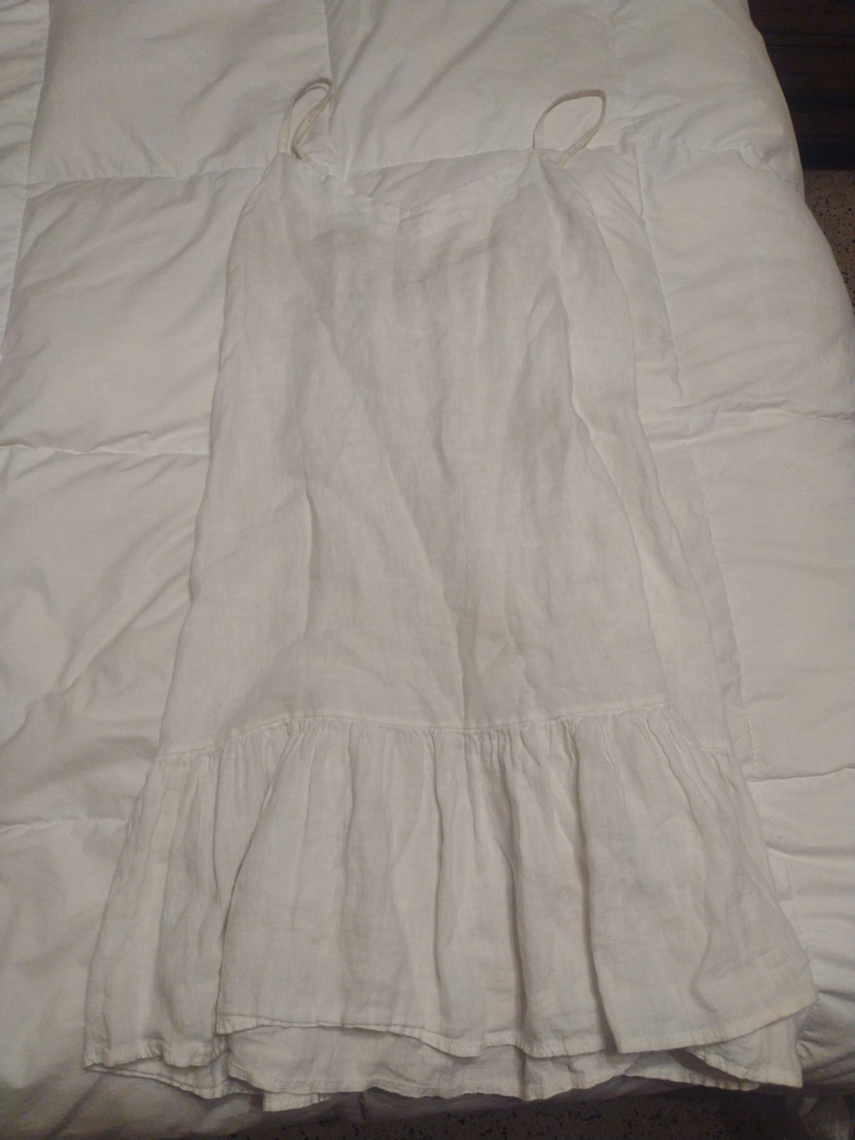 Belambia White Large L Spaghetti Strap Beachy Linen Mini Dress