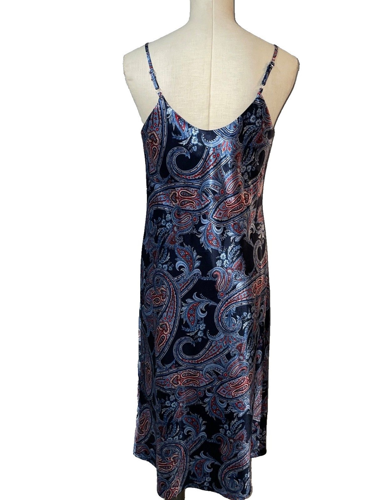 Emma & Michele Women’s Satin Paisley Slip Midi Dress size S Cowl Neck Elegant