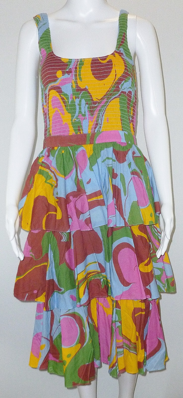 Rhode Resort Nia Dress M Women Casual Sleeveless Smocked Midi Colorful Cotton