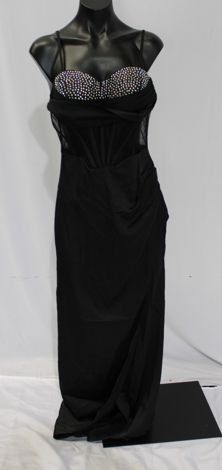 Faeriesty Women’s Corseted Satin Side Slit Maxi Slip Dress LB3 Black Large