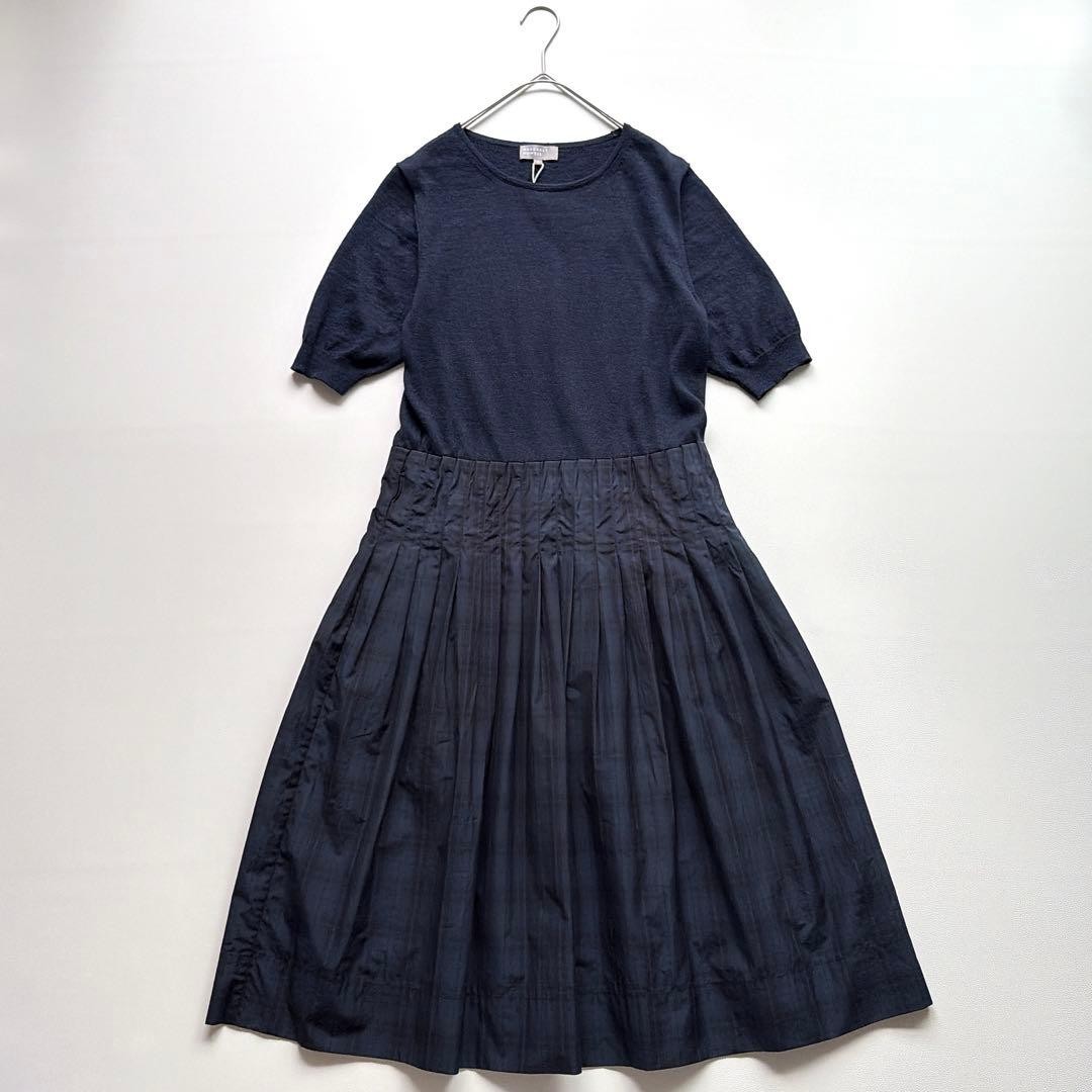 Tag Attached Margaret Howell Linen Cotton Navy Knit Docking Dress Short Sleeve