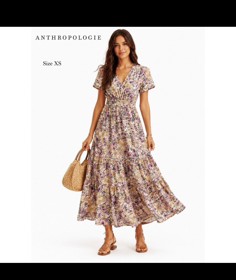 Anthropologie Floral Tiered Maxi Dress Size XS