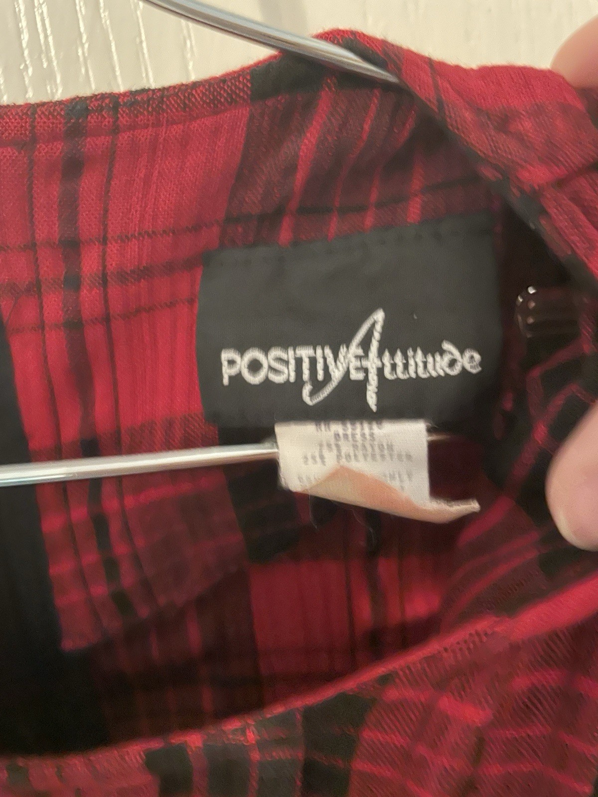 Red And Black Vintage Positive Attitude Dress Sz 14 Midi Plaid Zip And Tie Back