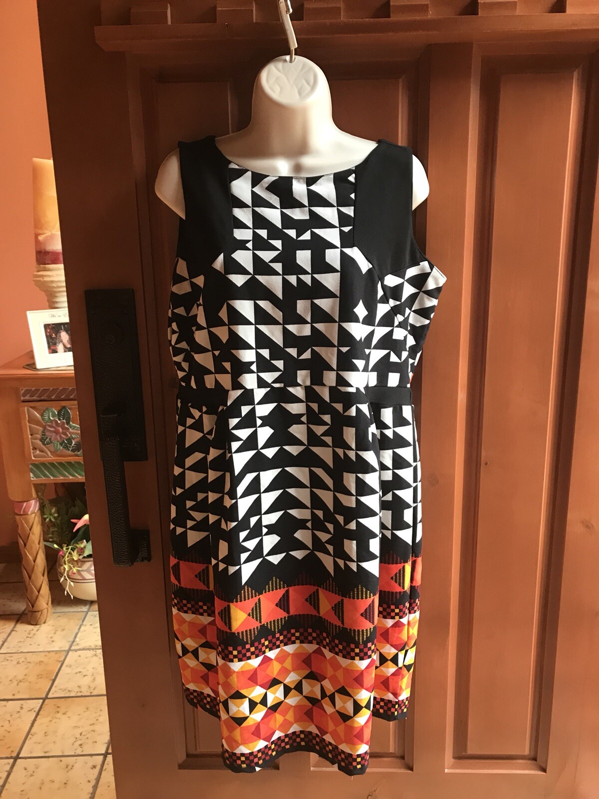 A.N.D Black, White and Multicolor Aztec Sleeveless Summer Dress Sz XL