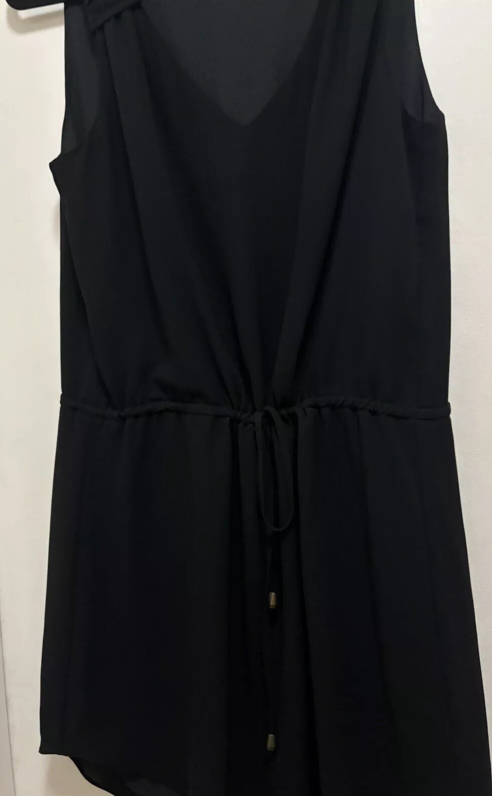 Naked Zebra Black Sleeveless V Neck Drawstring Waist Lined Sheer Dress Sz M