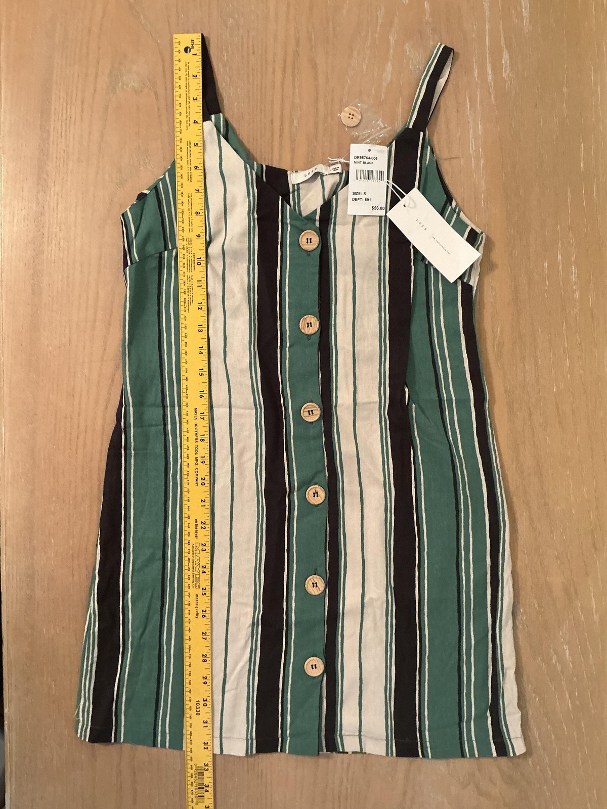 Lush Dress Womens Small Green Black Striped Button Front Linen Blend Sundress