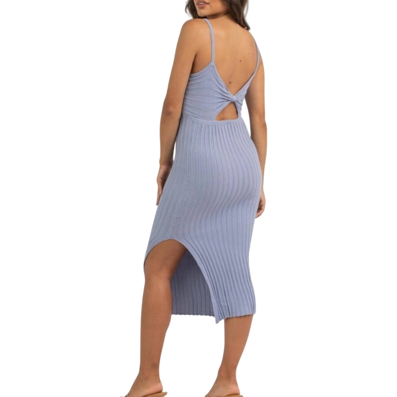Indikah sweater dress size large blue sparkly , side slit open back