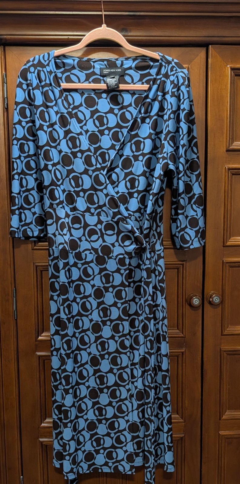 Jones NY Wrap Dress Women’s Blue & Black Geometric Classic City Workwear 12