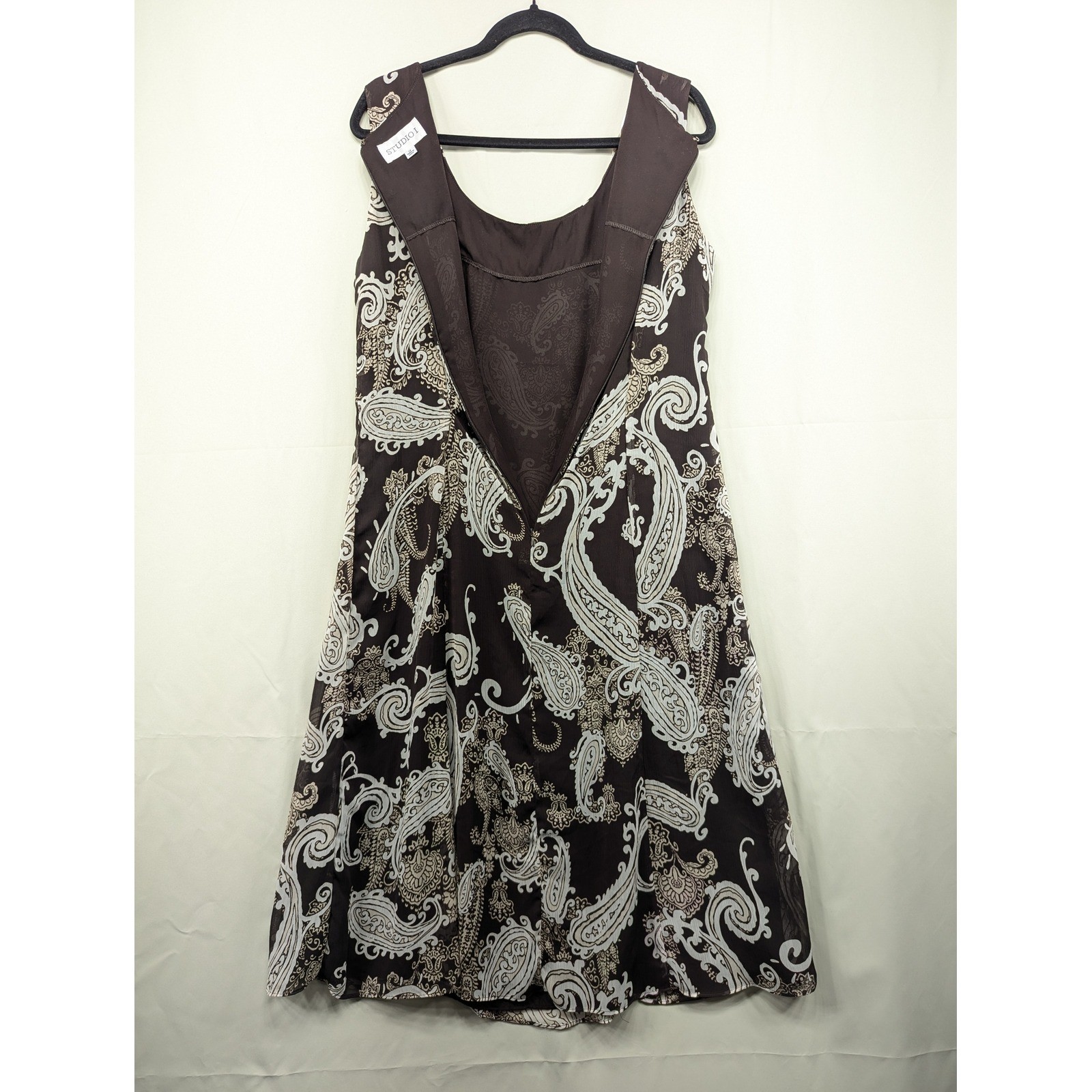 Studio I Brown Paisley Sleeveless Midi Dress Size 14 Career Casual Chic