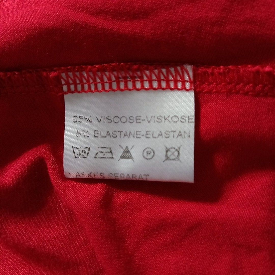 Masai Red Deep V Neck Jersey Dress L UK 14/16 Relaxed Fit Made in Portugal