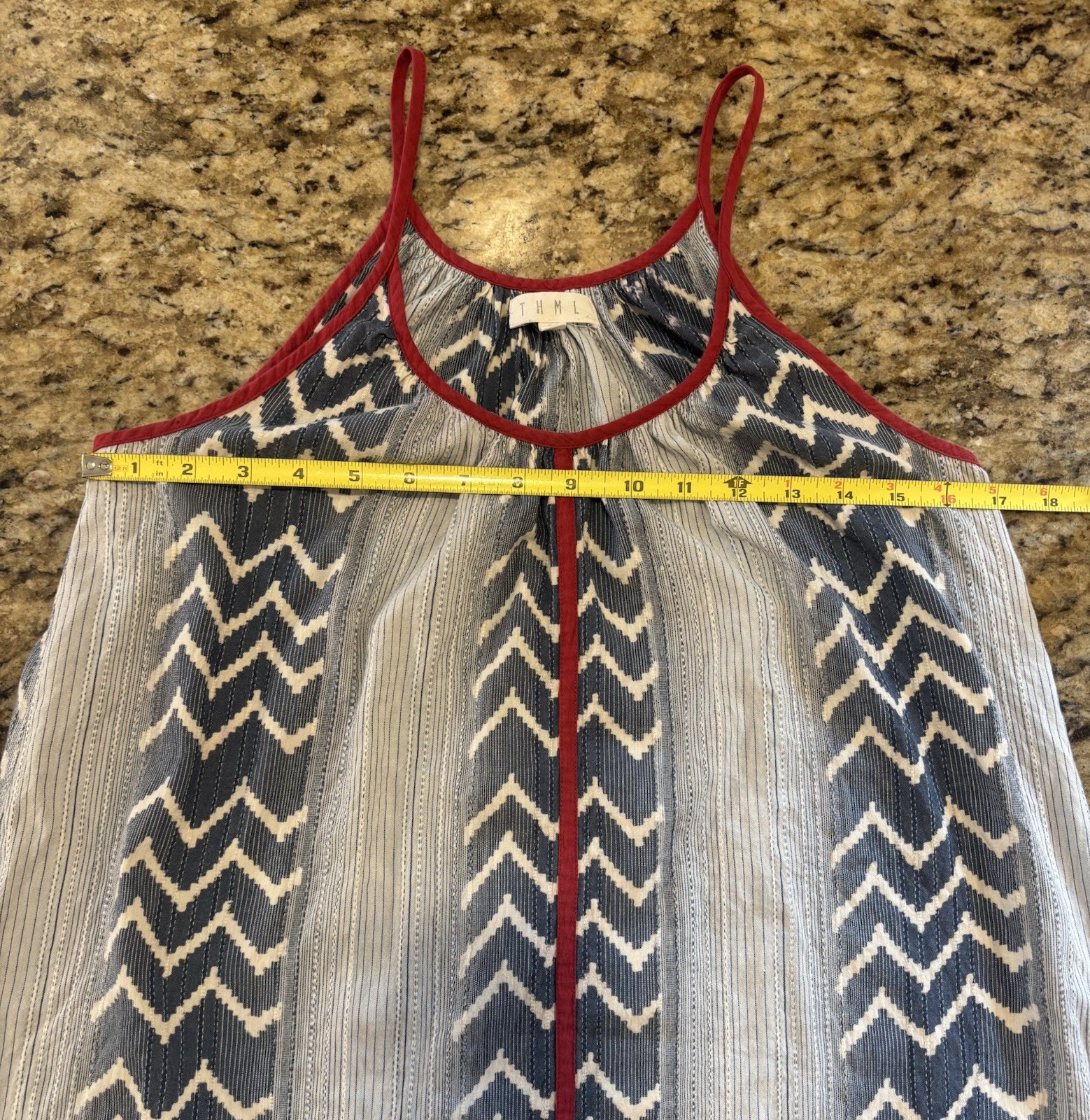 THML Women’s Blue/White/Red Chevron Cotton Spaghetti Strap Boho Tribal Dress S