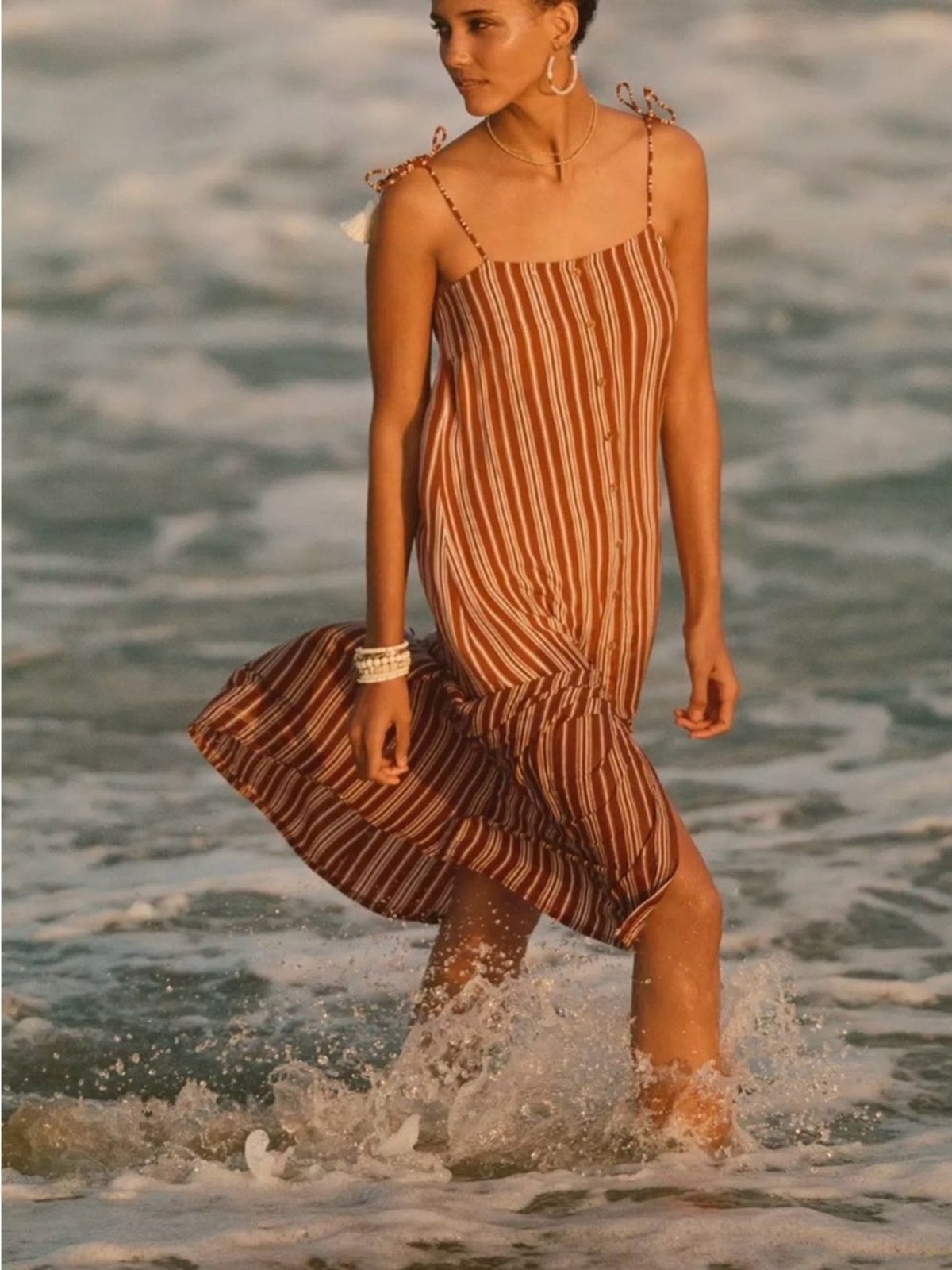 Faithfull The Brand x Anthropologie Arietta Striped Tassel Maxi Dress Rust XL