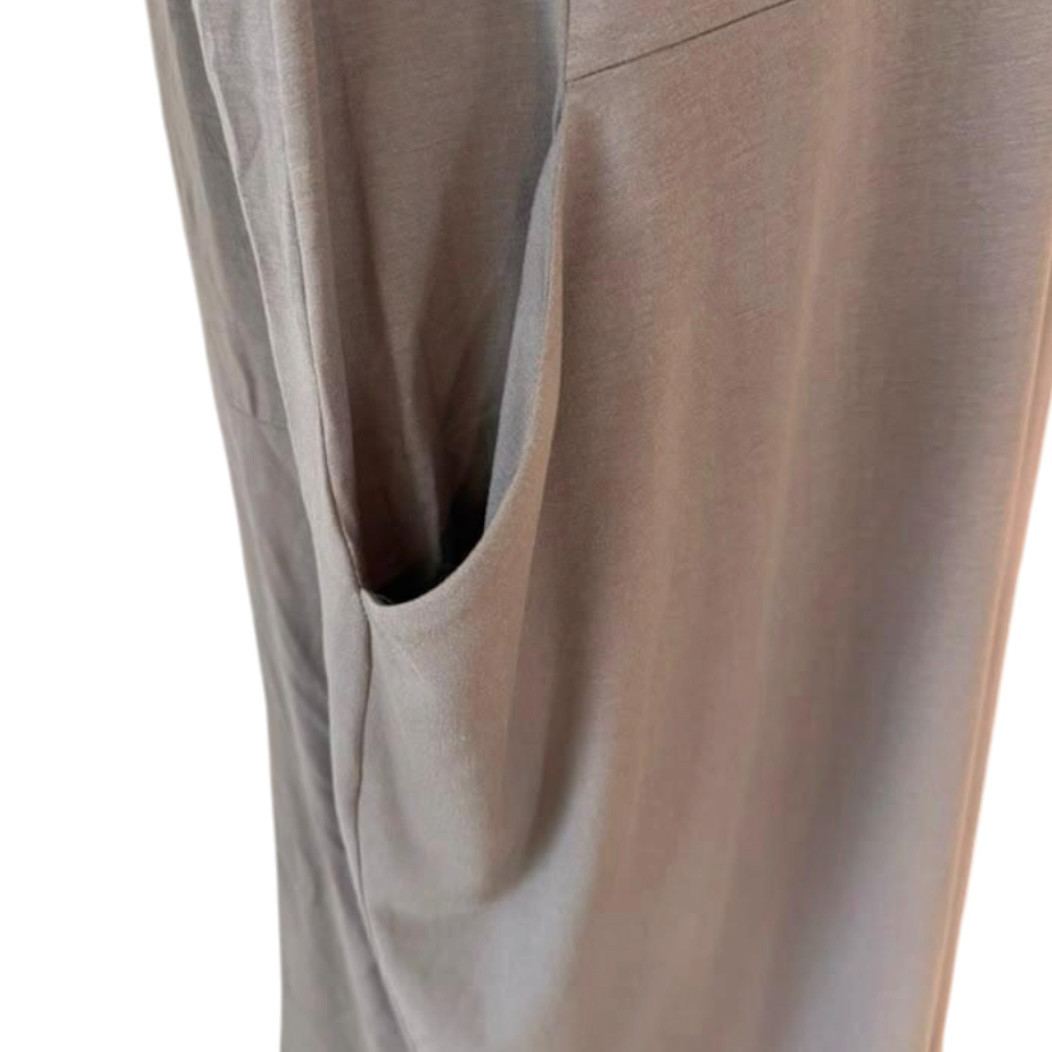 Eileen Fisher Taupe Grey Stretch Jersey Pockets Sleeveless Midi Dress Large NWT