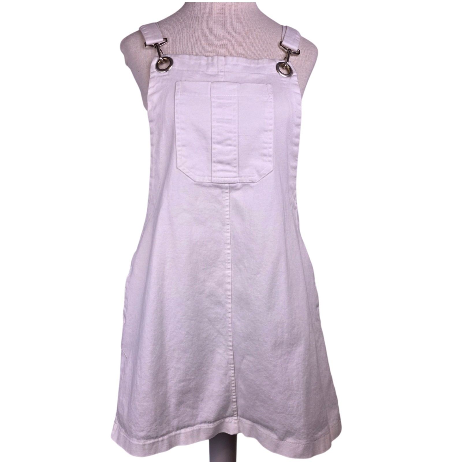 Hot Kiss Overall Bib Dress Juniors 9 White Chest Pocket Y2K Retro Grunge Cute