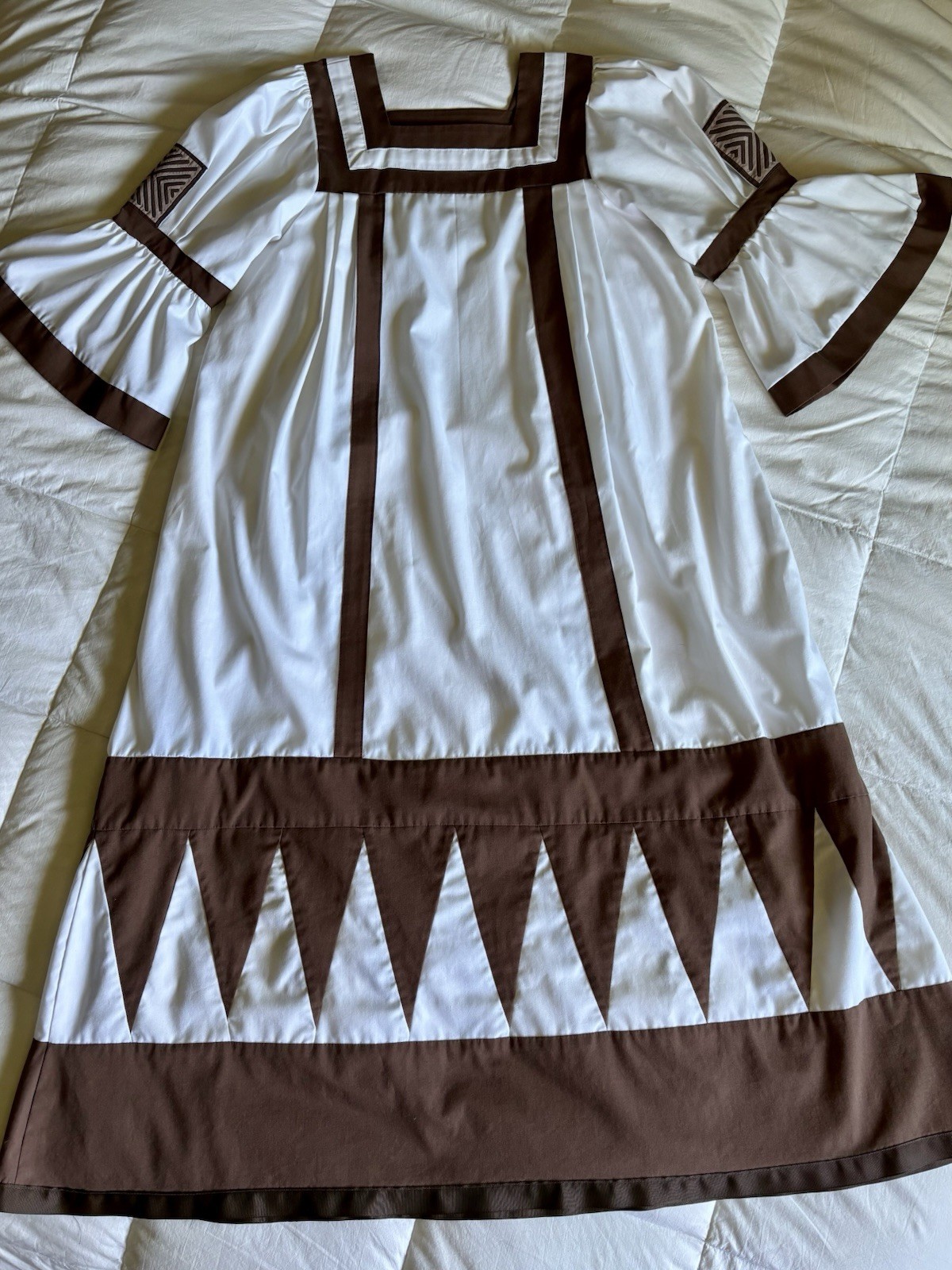 Unique Patchwork Boho Prairie Folk Western Dress Neutral Earthy Peasant Large