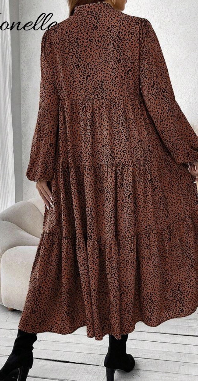 Ankle Length Boho Leopard Print Brown Black Dress SHEIN Women’s XL NWOT