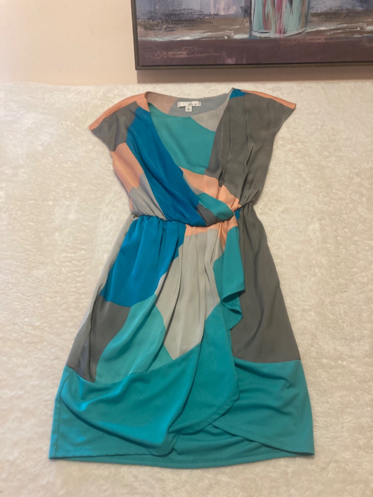 womans geometric retro dress small feminine ruffle detail