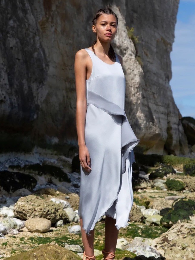 Cedric Charlier Resort 2020 Silk Asymmetrical Dress Gray NWT Size 40 #5