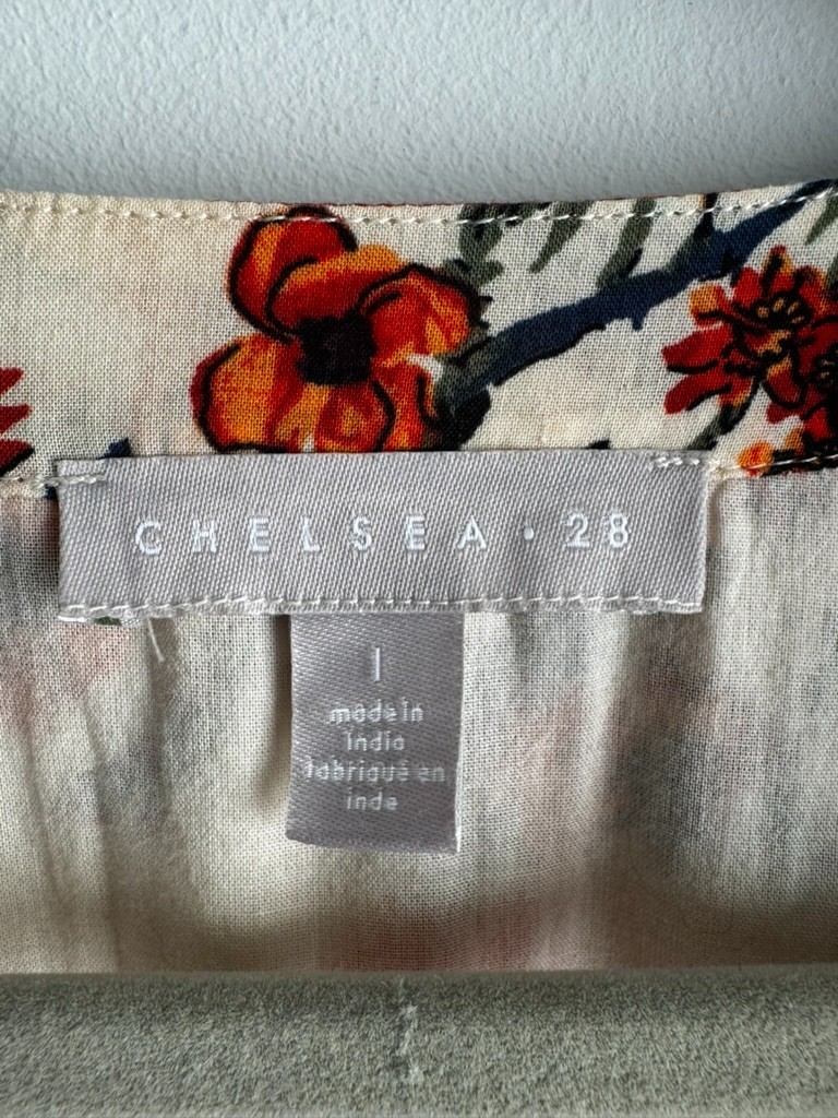 NWOT Chelsea28 Floral Print Ruffle Sleeve Organic Cotton Blend Dress – L