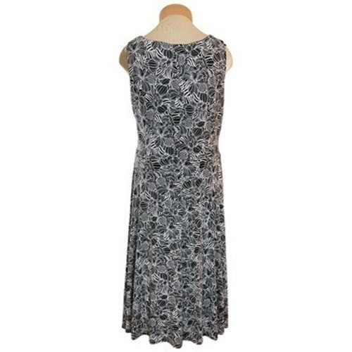 Perceptions Black White Floral Leaf Sleeveless Midi Dress Ruched Waist Sz 16W 1X