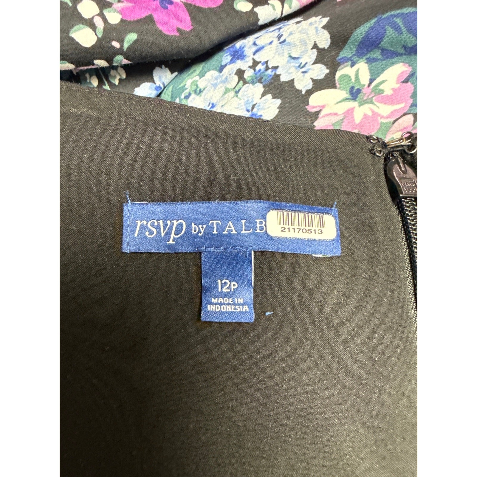 RSVP by Talbots 12 Petite Floral Sateen Fit & Flare Dress Black Pastel Hydrangea