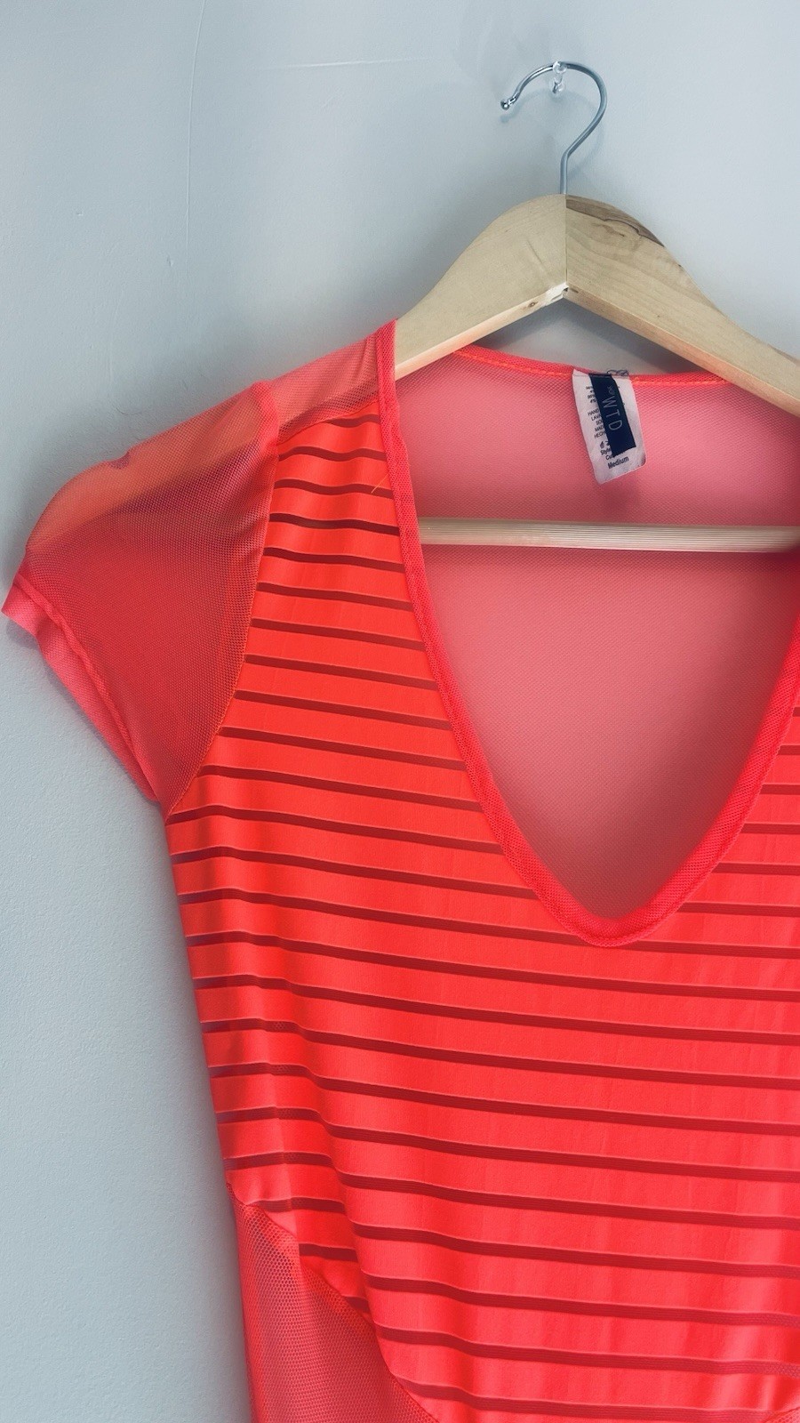 Vintage WTD Orange Sheer Mesh Striped V-Neck Short Sleeve Maxi Dress Women S