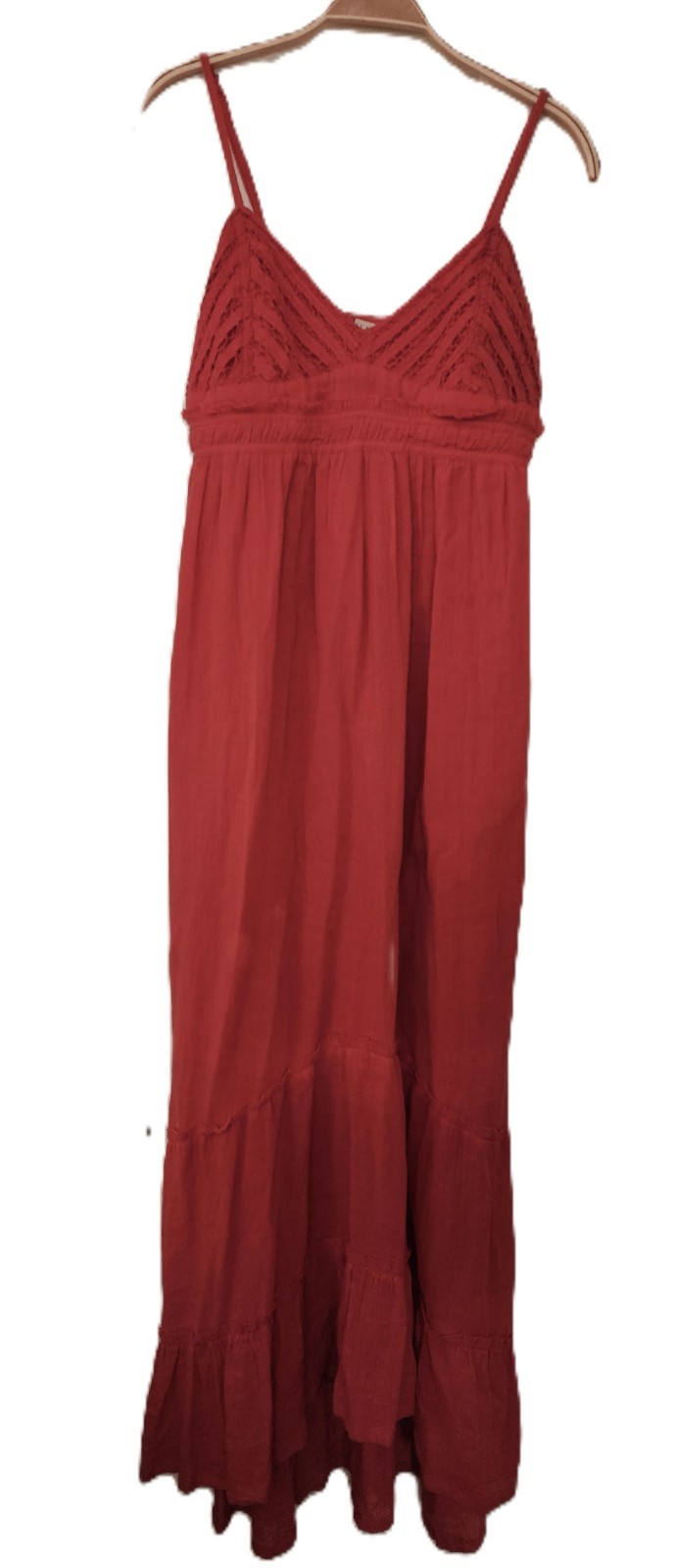 Billabong dusty Red Boho Maxi Dress L 100% Cotton Lined Beach Summer Made India