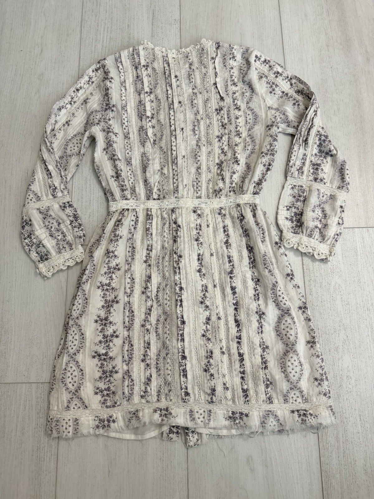 LoveShackFancy Floral Long Sleeve Cotton Mini Dress Sz XS Ivory / Lavender