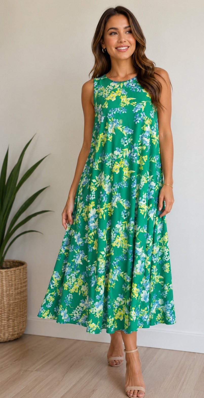 Ralph Lauren Vibrant Green Dress with Floral Design