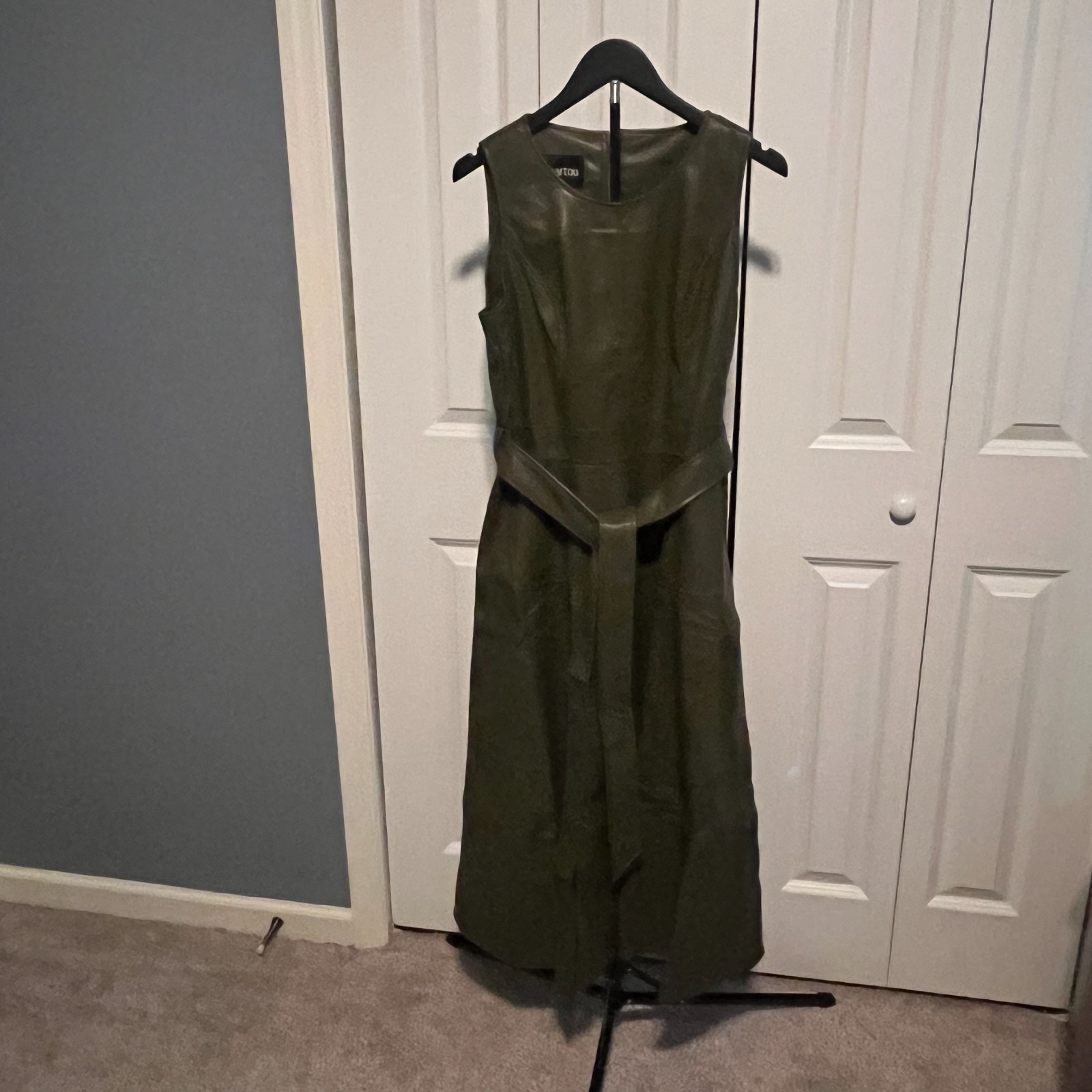 Chartou Faux Leather Dress Olive/Green Size Medium NEW
