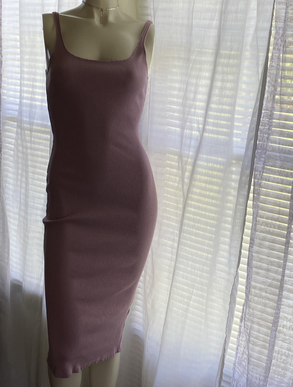 Venus Dress Large Bodycon Tank top Lavender Textured Rayon Spandex EUC