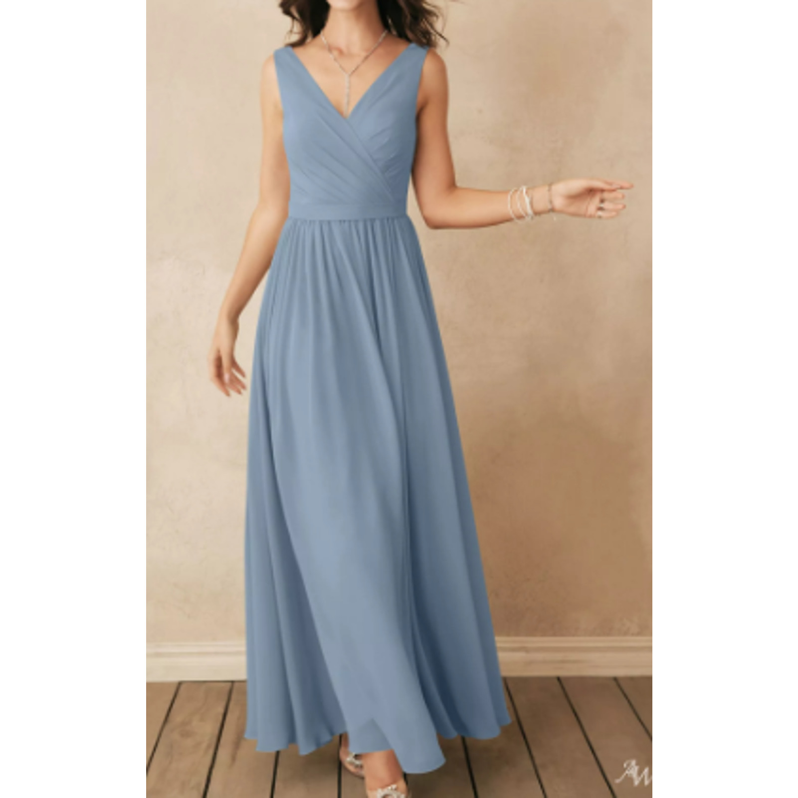 AW BRIDAL sz 4 S light dusty blue chiffon Gwyneth bridesmaid maxi dress NEW 0B2